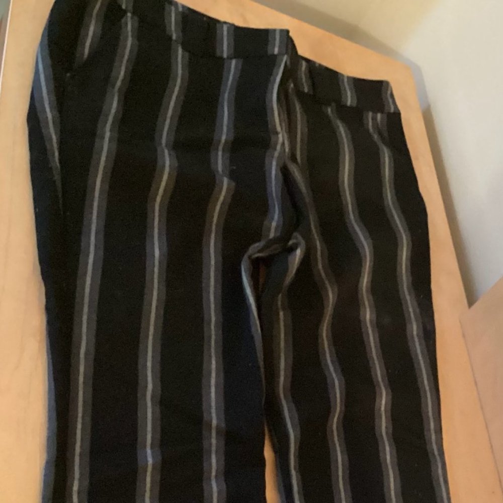Loft Outlet Black and Grey Striped Women's Trousers/Dress Pants